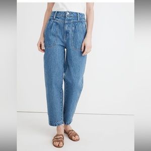 Madewell High Rise Baggy Pleated Tapered Jeans in Springdale Wash